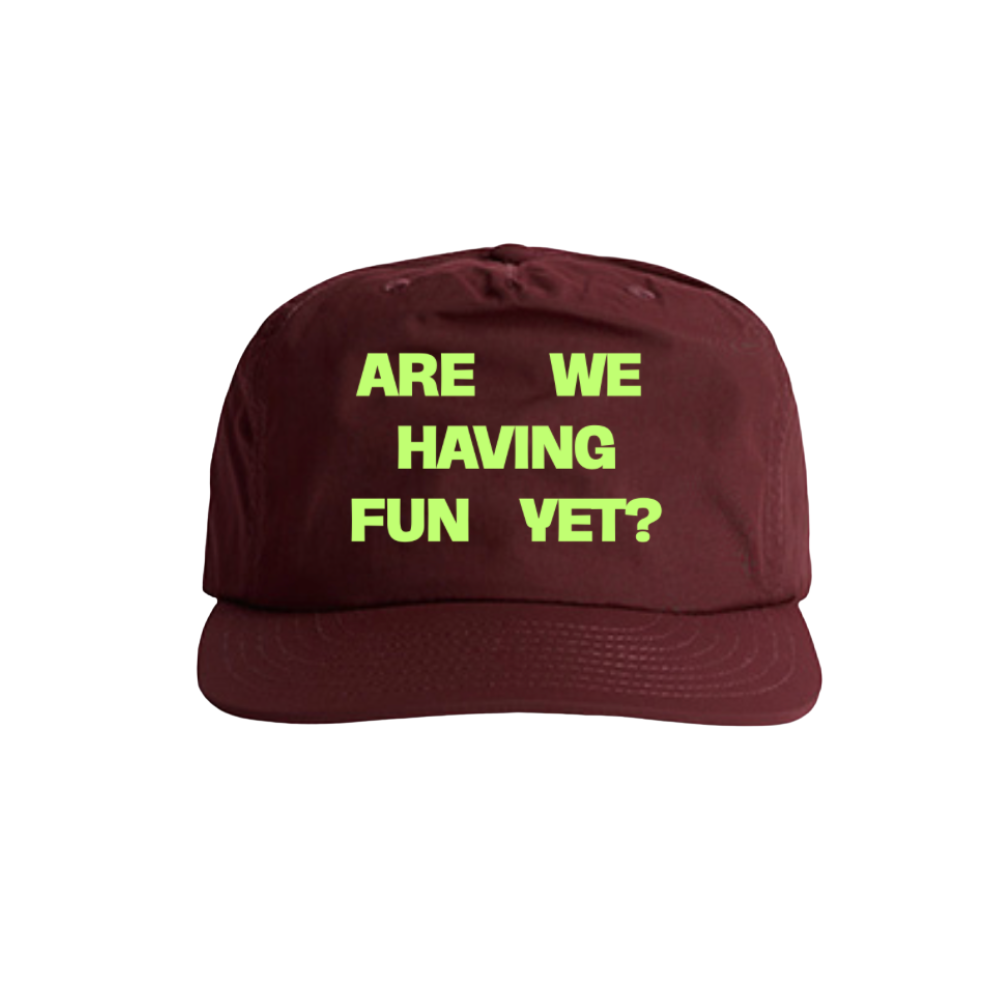 ARE WE HAVING FUN YET? - BURGUNDY - (LIME GREEN LOGO)